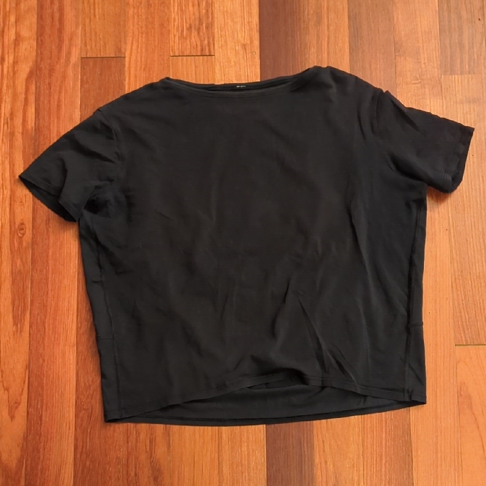 Lululemon Back In Action Organic Cotton Tee Black Oversized Minimalist Top - Picture 7 of 7